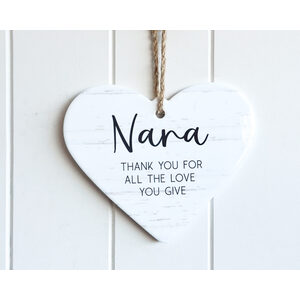 Hanging Wall Plaque - Heart - B/W Thank You Nana - 19x17cm
