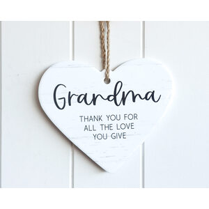 Hanging Wall Plaque - Heart - B/W Thank You Grandma - 19x17cm