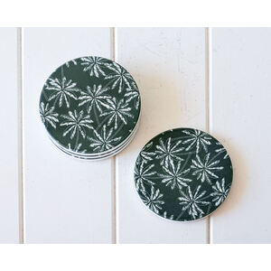 Ceramic Coaster - White on Green Palms - Set 4
