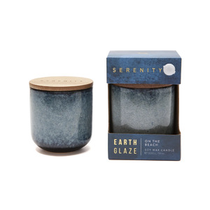 Soy candle 10oz in earth glaze jar (Blue) - On the beach
