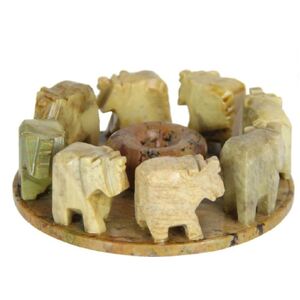 10cm Soapstone Elephants in Circle Incense Holder