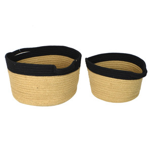 S/2 rnd bi-col jute baskets white handle-grey