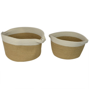 S/2 rnd bi-col jute baskets white handle-white