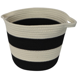 30x23cm rnd cotton rope stripe bask-bl/g