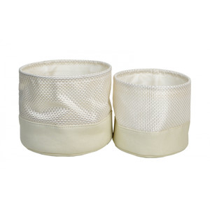 set/2 round pvc woven basket-lined- white