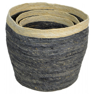 Medium rnd bi-col seagrass baskets- blue