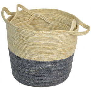 Small rnd bi-col seagrass baskets- natural