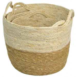 Small rnd bi-col s/gr baskets-handle-natur