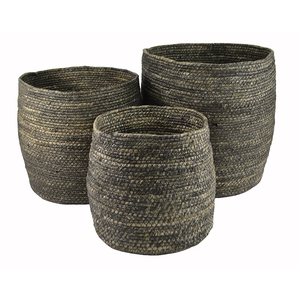Set of 3 round maize bell baskets-blue-33x30c