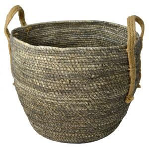 Large round maize basket- natural handle-blue