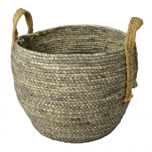 Medium round maize basket- natural handle-blue