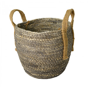 Small round maize basket- natural handle-blue