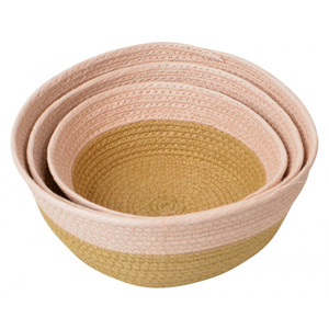 Small round paper weave bowl basket-pink/natural