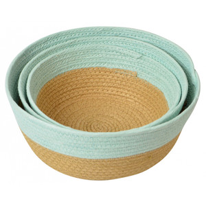 Medium round paper weave bowl basket-mint/natural