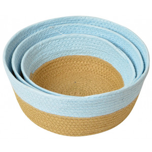 Large round paper weave bowl basket-blue/natural
