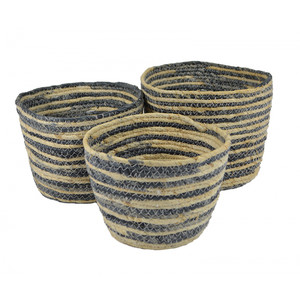s/3 round maize baskets-nat/navy-24x18cm