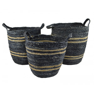 Large round maize baskets-nat/navy-38x40cm