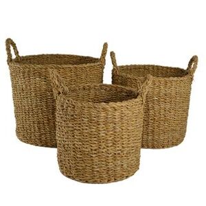 s/3 tall round natural seagrass basket - 36x30cm