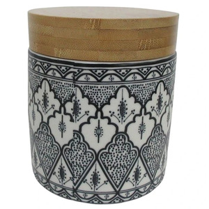Aleah Cer/Wood Canister 13x13cm-Blk/Whi