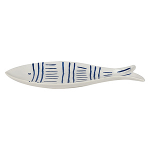 Skool Fish Cer Plate 11.5x25.5cmWh/Blue