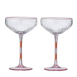 Lena S/2 Glass Rib Coupe 11x18.5cm Pink - Orange