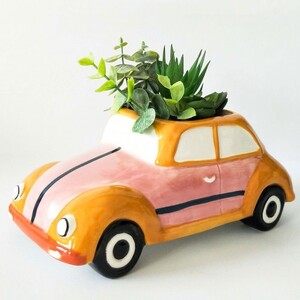 Retro Bug Planter Pink 15x9cm
