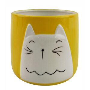 Cute Cat Planter Yellow Sm 12cm