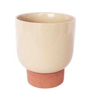 Prim Tall Planter with Saucer White & Terracotta Med 19cm 