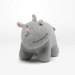 Kids Shaped Cushion - Hippo - Grey - 32x17cm