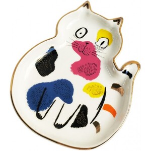 Abstract Cat Sitting Trinket Dish Multic