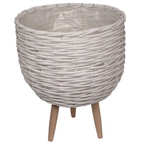 33w 40h white wicker pot holder with legs - BULK ITEM