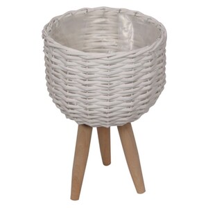 20w 30h white wicker pot holder with legs