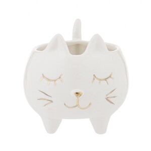 Waffles Cat Pot 9x10cm Whi