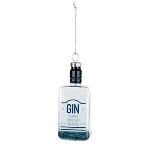 Gin Bottle Tree Orn Glass 4x3x11cm Blue